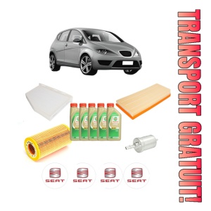 Set Pachet filtre revizie Bosch, 5 litrii ulei Castrol 5W30 SEAT ALTEA (5P1) 2.0 TFSI din 2006-2009, 4x Stickere auto cu SEAT
