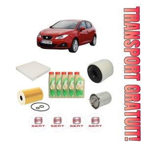 Set Pachet filtre revizie Bosch, 5 litrii ulei Castrol 5W30 SEAT IBIZA IV Hatchback Van (6J1) 1.6 TDI din 2009-2015, 4x Stickere auto cu SEAT