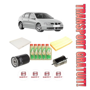 Set Pachet filtre revizie Bosch, 5 litrii ulei Castrol 5W30 SEAT LEON (1M1) 1.8 T Cupra R din 2003-2006, 4x Stickere auto cu SEAT