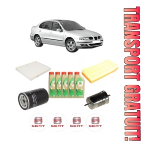 Set Pachet filtre revizie Bosch, 5 litrii ulei Castrol 5W30 SEAT TOLEDO II (1M2) 1.8 20VT din 2000-2004, 4x Stickere auto cu SEAT
