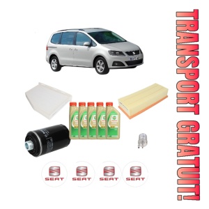 Set Pachet filtre revizie Bosch, 5 litrii ulei Castrol 5W30 SEAT ALHAMBRA (710, 711) 1.8 TSI din 2012-2015, 4x Stickere auto cu SEAT