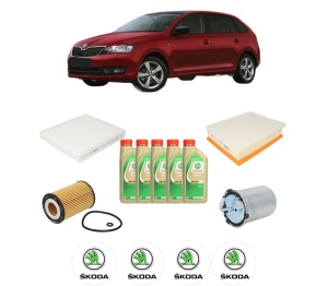 Set Pachet filtre revizie Bosch, 5 litrii ulei Castrol 5W30 SKODA RAPID Spaceback (NH1) 1.6 TDI din 2015-2019, 4x Stickere auto cu SKODA - Img 2