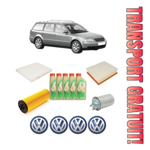 Set Pachet filtre revizie Bosch, 5 litrii ulei Castrol 5W30 Volkswagen PASSAT B5.5 Variant (3B6) 2.5 TDI 4motion din 2003-2005, 4x Stickere auto cu Volkswagen