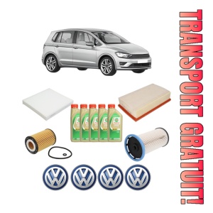 Set Pachet filtre revizie Bosch, 5 litrii ulei Castrol 5W30 Volkswagen GOLF SPORTSVAN VII (AM1, AN1) 1.6 TDI din 2016-2020, 4x Stickere auto cu Volkswagen