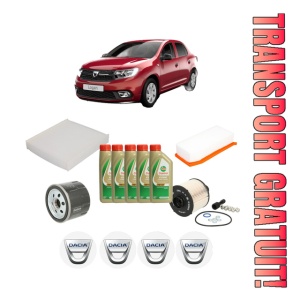 Set Pachet filtre revizie Bosch, 5 litrii ulei Castrol 5W40 DACIA LOGAN II 1.5 dCi din 2013, 4x Stickere auto cu DACIA