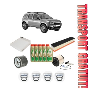 Set Pachet filtre revizie Bosch, 5 litrii ulei Castrol 5W40 DACIA DUSTER (HS_) 1.5 dCi din 2010-2018, 4x Stickere auto cu DACIA
