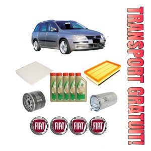 Set Pachet filtre revizie Bosch, 5 litrii ulei Castrol 5W40 FIAT STILO (192_) 1.9 D Multijet din 2005-2006, 4x Stickere auto cu FIAT