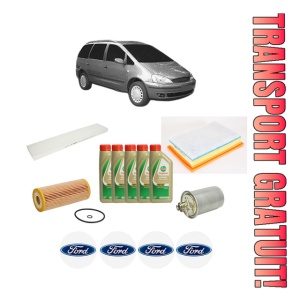 Set Pachet filtre revizie Bosch, 5 litrii ulei Castrol 5W40 FORD GALAXY MK I VAN (WGR) 1.9 TDi din 2000-2006, 4x Stickere auto cu FORD