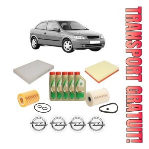 Set Pachet filtre revizie Bosch, 5 litrii ulei Castrol 5W40 OPEL ASTRA G Hatchback (T98) 1.7 DTI 16V (F08, F48) din 2000-2005, 4x Stickere auto cu OPEL
