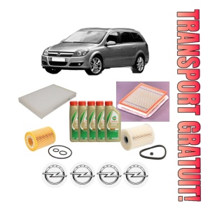 Set Pachet filtre revizie Bosch, 5 litrii ulei Castrol 5W40 OPEL ASTRA H Estate (A04) 1.7 CDTI (L35) din 2004-2010, 4x Stickere auto cu OPEL