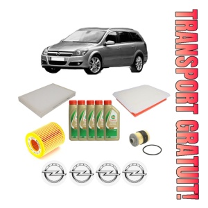 Set Pachet filtre revizie Bosch, 5 litrii ulei Castrol 5W40 OPEL ASTRA H Estate (A04) 1.9 CDTI (L35) din 2005-2010, 4x Stickere auto cu OPEL