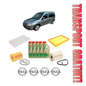 Set Pachet filtre revizie Bosch, 5 litrii ulei Castrol 5W40 OPEL COMBO Tour 1.7 DI 16V din 2001-2004, 4x Stickere auto cu OPEL