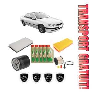 Set Pachet filtre revizie Bosch, 5 litrii ulei Castrol 5W40 PEUGEOT 406 (8B) 2.0 HDi 110 din 2001-2004, 4x Stickere auto cu PEUGEOT