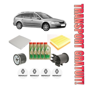Set Pachet filtre revizie Bosch, 5 litrii ulei Castrol 5W40 RENAULT LAGUNA II Grandtour (KG0/1_) 1.9 dCI (KG0E) din 2001-2005, 4x Stickere auto cu RENAULT