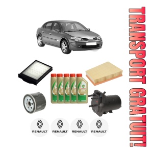 Set Pachet filtre revizie Bosch, 5 litrii ulei Castrol 5W40 RENAULT MEGANE II Saloon (LM0/1_) 1.5 dCi (LM02, LM13, LM2A) din 2004-2010, 4x Stickere auto cu RENAULT - Img 1