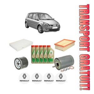 Set Pachet filtre revizie Bosch, 5 litrii ulei Castrol 5W40 RENAULT SCENIC III (JZ0/1_) 1.5 dCi din 2009-2016, 4x Stickere auto cu RENAULT