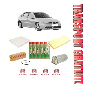 Set Pachet filtre revizie Bosch, 5 litrii ulei Castrol 5W40 SEAT LEON (1M1) 1.9 TDI Syncro din 2002-2006, 4x Stickere auto cu SEAT