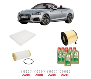 Set Pachet filtre revizie Bosch, 6 litrii ulei Castrol 0W20 AUDI A5 Convertible (F57, F5E) 40 TFSI Mild Hybrid quattro din 2020, 4x Stickere auto cu AUDI - Img 2