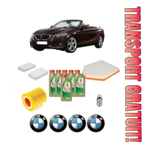 Set Pachet filtre revizie Bosch, 6 litrii ulei Castrol 0W20 BMW Seria X4 (F26) xDrive 20 i din 2014-2018, 4x Stickere auto cu BMW