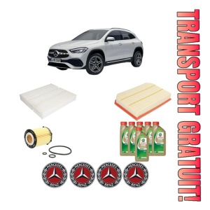 Set Pachet filtre revizie Bosch, 6 litrii ulei Castrol 0W20 MERCEDES-BENZ GLA (H247) GLA 250 (247.746) din 2020, 4x Stickere auto cu MERCEDES-BENZ