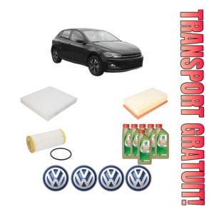 Set Pachet filtre revizie Bosch, 6 litrii ulei Castrol 0W20 Volkswagen POLO VI (AW1, BZ1, AE1) 2.0 GTI din 2017, 4x Stickere auto cu Volkswagen