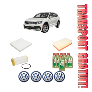 Set Pachet filtre revizie Bosch, 6 litrii ulei Castrol 0W20 Volkswagen TIGUAN (AD1, AX1) 2.0 TSI 4motion din 2018-2020, 4x Stickere auto cu Volkswagen