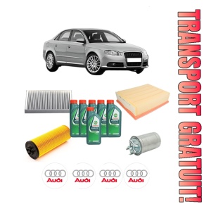 Set Pachet filtre revizie Bosch, 6 litrii ulei Castrol 10W40 AUDI A4 B7 (8EC) 2.5 TDI din 2004-2006, 4x Stickere auto cu AUDI