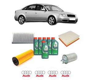 Set Pachet filtre revizie Bosch, 6 litrii ulei Castrol 10W40 AUDI A6 C5 (4B2, 4B4) 2.5 TDI din 2001-2005, 4x Stickere auto cu AUDI - Img 2