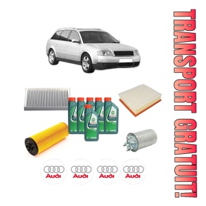 Set Pachet filtre revizie Bosch, 6 litrii ulei Castrol 10W40 AUDI A6 C5 Avant (4B5, 4B6) 2.5 TDI din 2002-2005, 4x Stickere auto cu AUDI