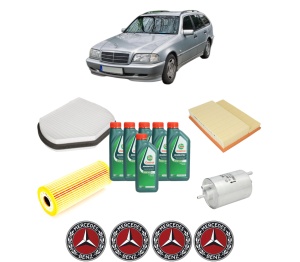 Set Pachet filtre revizie Bosch, 6 litrii ulei Castrol 10W40 MERCEDES-BENZ C-CLASS T-Model (S202) C 200 T Kompressor (202.087) din 2000-2001, 4x Stickere auto cu MERCEDES-BENZ - Img 2