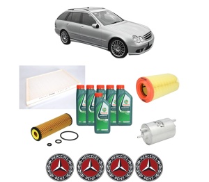 Set Pachet filtre revizie Bosch, 6 litrii ulei Castrol 10W40 MERCEDES-BENZ C-CLASS T-Model (S203) C 180 Kompressor (203.246) din 2002-2007, 4x Stickere auto cu MERCEDES-BENZ - Img 2