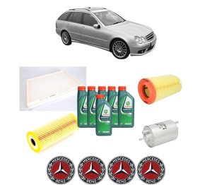 Set Pachet filtre revizie Bosch, 6 litrii ulei Castrol 10W40 MERCEDES-BENZ C-CLASS T-Model (S203) C 230 Kompressor (203.240) din 2004-2007, 4x Stickere auto cu MERCEDES-BENZ - Img 2