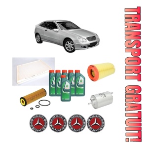 Set Pachet filtre revizie Bosch, 6 litrii ulei Castrol 10W40 MERCEDES-BENZ C-CLASS Coupe (CL203) C 220 din 2002-2008, 4x Stickere auto cu MERCEDES-BENZ