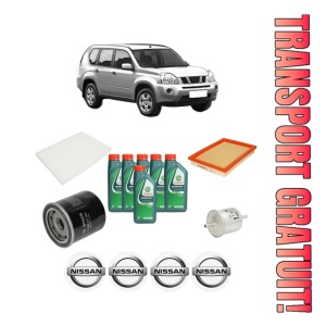 Set Pachet filtre revizie Bosch, 6 litrii ulei Castrol 10W40 NISSAN X-TRAIL II (T31) 2.5 4x4 din 2007-2013, 4x Stickere auto cu NISSAN