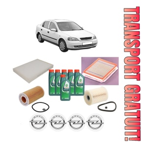 Set Pachet filtre revizie Bosch, 6 litrii ulei Castrol 10W40 OPEL ASTRA G Saloon (T98) 2.2 DTI (F69) din 2002-2005, 4x Stickere auto cu OPEL