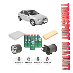 Set Pachet filtre revizie Bosch, 6 litrii ulei Castrol 10W40 RENAULT MEGANE I Coach (DA0/1_) 1.9 dCi (DA05, DA1F) din 2001-2003, 4x Stickere auto cu RENAULT