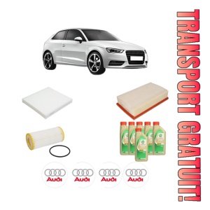 Set Pachet filtre revizie Bosch, 6 litrii ulei Castrol 5W30 AUDI A3 (8V1, 8VK) S3 quattro din 2014-2016, 4x Stickere auto cu AUDI