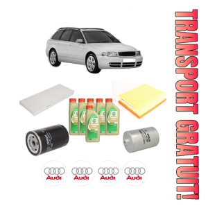 Set Pachet filtre revizie Bosch, 6 litrii ulei Castrol 5W30 AUDI A4 B5 Avant (8D5) RS4 quattro din 2000-2001, 4x Stickere auto cu AUDI