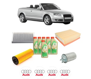 Set Pachet filtre revizie Bosch, 6 litrii ulei Castrol 5W30 AUDI A4 B6 Convertible (8H7) 2.5 TDI din 2002-2005, 4x Stickere auto cu AUDI - Img 2
