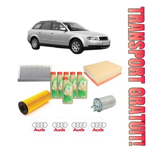 Set Pachet filtre revizie Bosch, 6 litrii ulei Castrol 5W30 AUDI A4 B6 Avant (8E5) 2.5 TDI quattro din 2001-2004, 4x Stickere auto cu AUDI