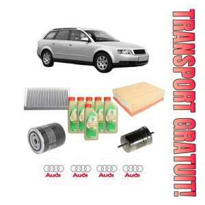 Set Pachet filtre revizie Bosch, 6 litrii ulei Castrol 5W30 AUDI A4 B6 Avant (8E5) 2.4 din 2001-2004, 4x Stickere auto cu AUDI