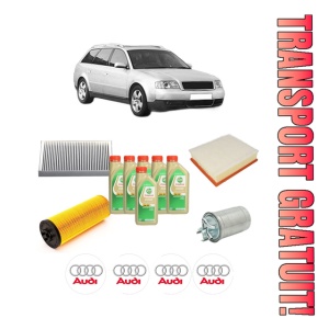 Set Pachet filtre revizie Bosch, 6 litrii ulei Castrol 5W30 AUDI A6 C5 Avant (4B5, 4B6) 2.5 TDI din 2001-2005, 4x Stickere auto cu AUDI