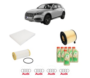 Set Pachet filtre revizie Bosch, 6 litrii ulei Castrol 5W30 AUDI Q5 (FYB, FYG) 55 TFSI e quattro din 2019, 4x Stickere auto cu AUDI - Img 2