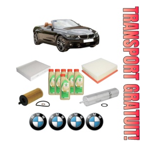 Set Pachet filtre revizie Bosch, 6 litrii ulei Castrol 5W30 BMW Seria 4 Convertible (F33, F83) 420 d din 2013-2015, 4x Stickere auto cu BMW