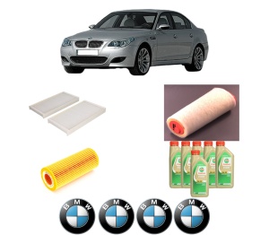 Set Pachet filtre revizie Bosch, 6 litrii ulei Castrol 5W30 BMW Seria 5 (E60) 520 d din 2005-2009, 4x Stickere auto cu BMW - Img 2