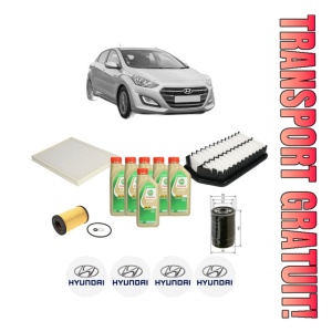 Set Pachet filtre revizie Bosch, 6 litrii ulei Castrol 5W30 HYUNDAI i30 Hatchback Van (GDE) 1.6 CRDI din 2015, 4x Stickere auto cu HYUNDAI