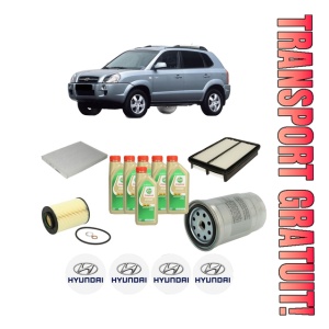 Set Pachet filtre revizie Bosch, 6 litrii ulei Castrol 5W30 HYUNDAI TUCSON (JM) 2.0 CRDi din 2004-2010, 4x Stickere auto cu HYUNDAI