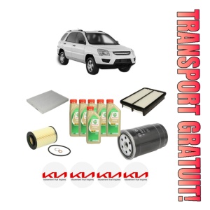 Set Pachet filtre revizie Bosch, 6 litrii ulei Castrol 5W30 KIA SPORTAGE II VAN (KM_) 2.0 CRDi 4WD din 2008-2010, 4x Stickere auto cu KIA