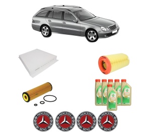 Set Pachet filtre revizie Bosch, 6 litrii ulei Castrol 5W30 MERCEDES-BENZ E-CLASS T-Model (S211) E 200 Kompressor (211.241) din 2006-2009, 4x Stickere auto cu MERCEDES-BENZ - Img 2