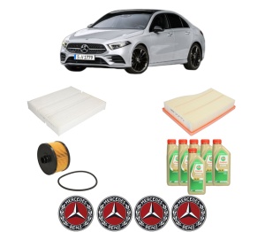 Set Pachet filtre revizie Bosch, 6 litrii ulei Castrol 5W30 MERCEDES-BENZ A-CLASS Saloon (V177) A 200 (177.187) din 2018, 4x Stickere auto cu MERCEDES-BENZ - Img 2